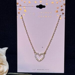 LC Lauren Conrad Gold Tone Crystal Heart Pendant Necklace 16in